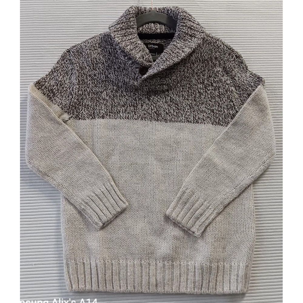 Urban Pipeline Ribbed Shawl Collar Pullover Sweater Brown Cream Color Block Smal